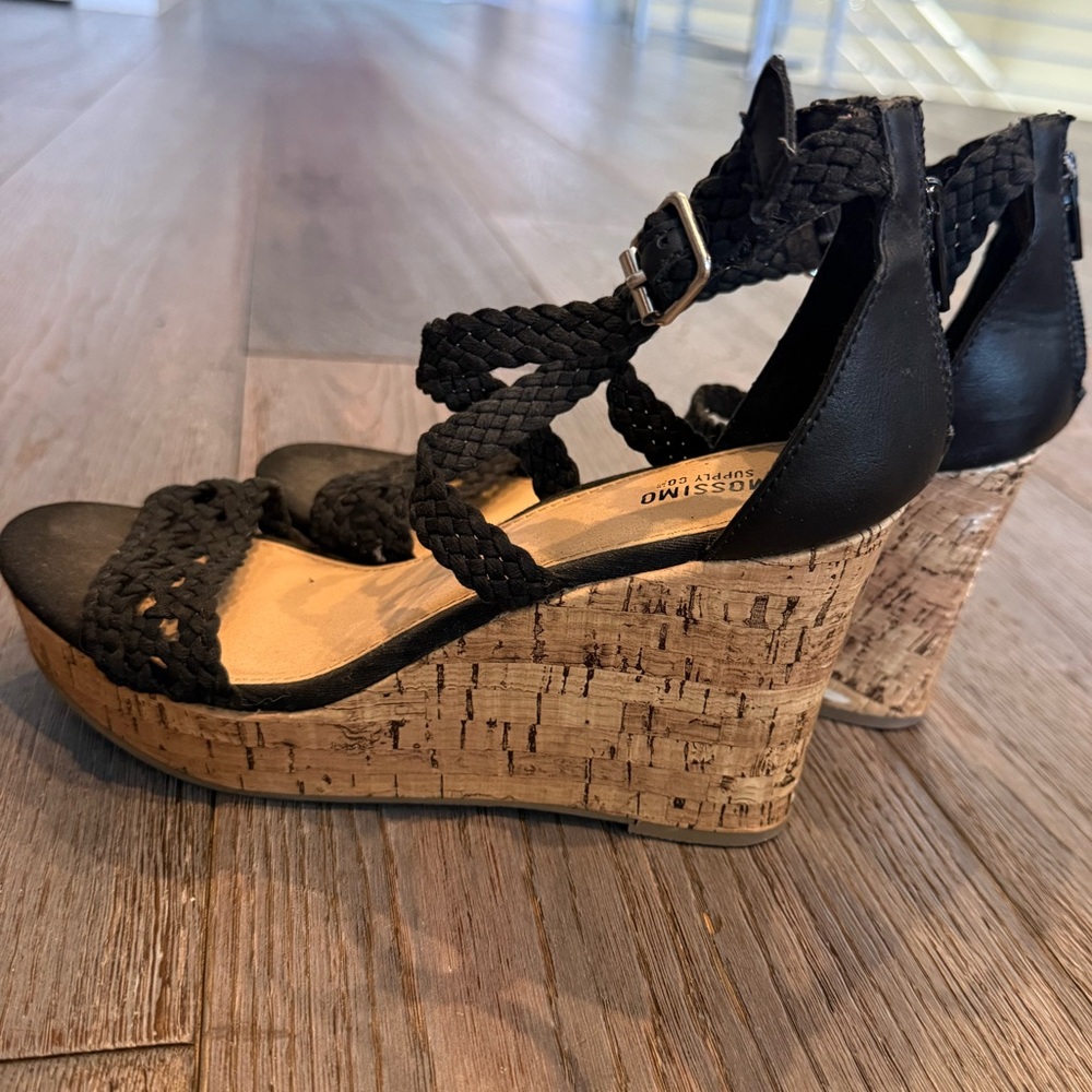 Mossimo Supply Co. Black Braided Cork Wedge Sandals - Picture 3 of 4